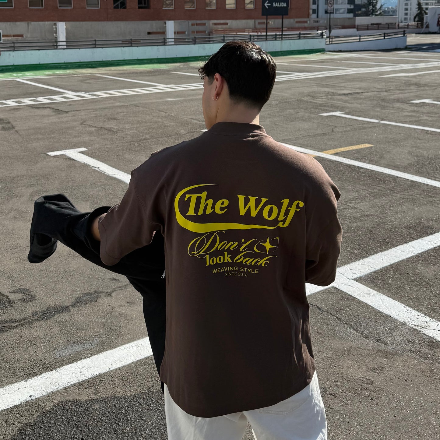 Polera Don't Look Back Café Oversize Heavy Weight 280 gr