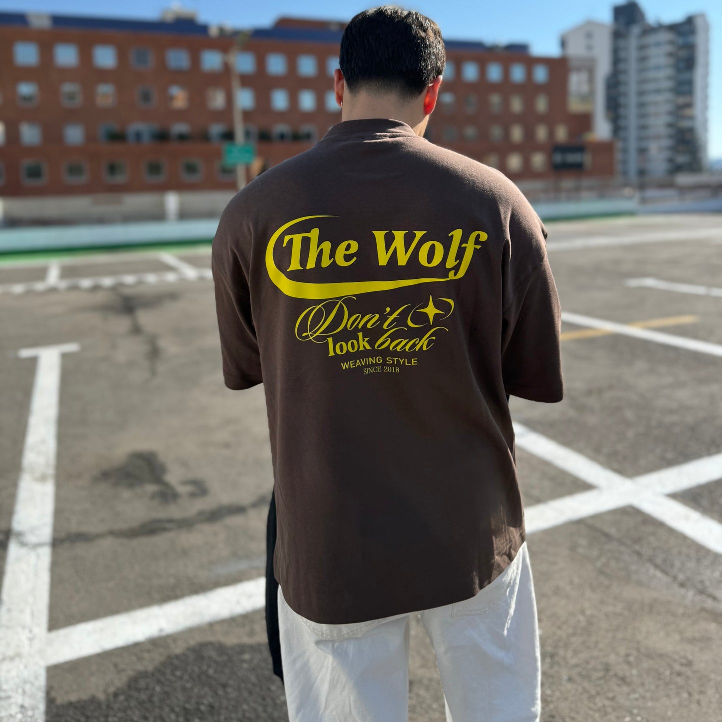 Polera Don't Look Back Café Oversize Heavy Weight 280 gr