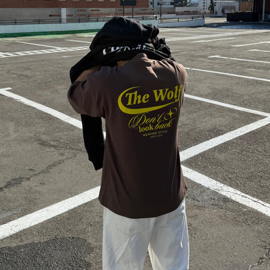 Polera Don't Look Back Café Oversize Heavy Weight 280 gr