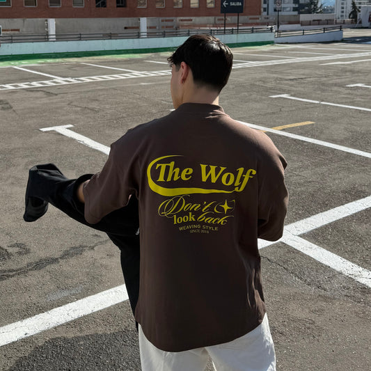 Polera Don't Look Back Café Oversize Heavy Weight 280 gr